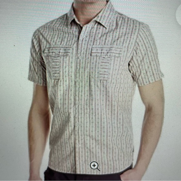 PrAna Shirt Mens M Striped Aztec Torres Short Sleeve Button Up Organic Cotton - Picture 1 of 12